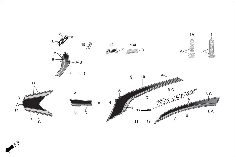HERO DASH 125 (DSH125E5) STICER GOVDE SOL UST BEYAZ