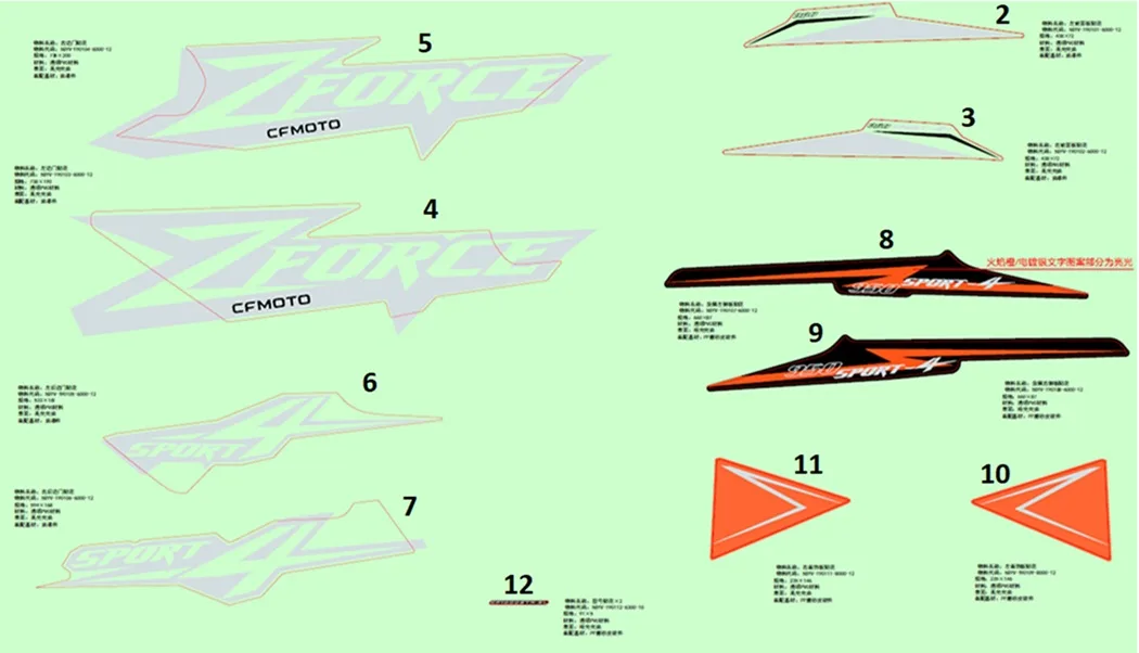 CF MOTO ZFORCE 950 SPORT 4 ETIKET (ON KAPI SOL-ZFORCE)TURUNCU MDL