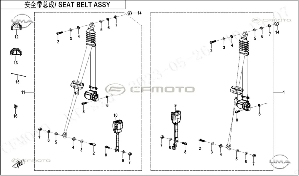 CF MOTO ZFORCE 950 SPORT 4 EMNIYET KEMERI YOLCU KOMPLE