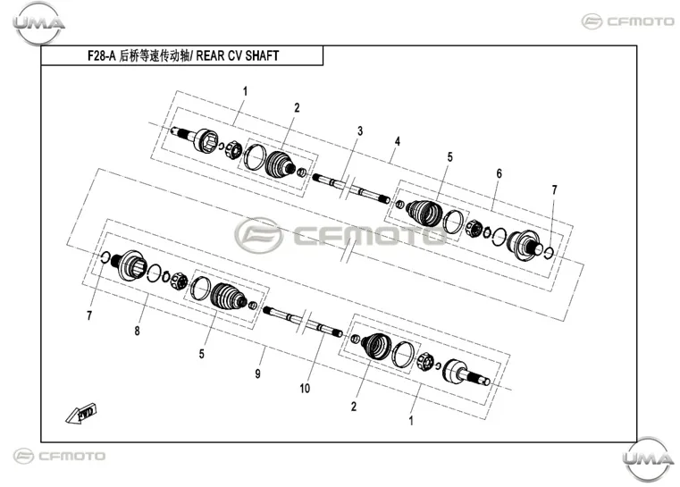 CFMOTO CF550 6L (AU) ARKA AKS RULMAN VE KORUK TAKIM SAG