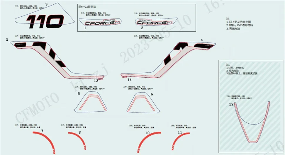 CFMOTO CF110AY10 ETIKET SETI (KIRMIZI)
