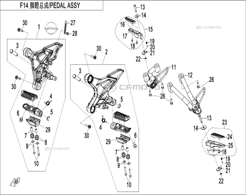 CFMOTO CF 250NK (CF250-BH) E5+ ON BASAMAK BRAKETI KOMPLE SAG