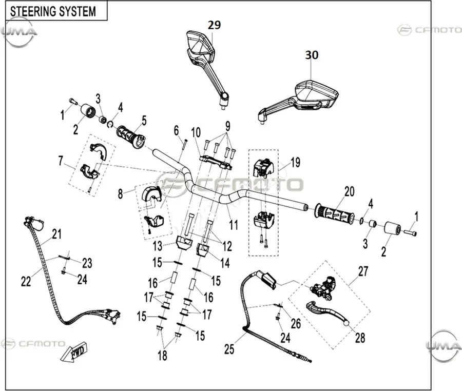 CF MOTO 450NK GIDON BAGLANTI KELEPCESI UST (GRI)