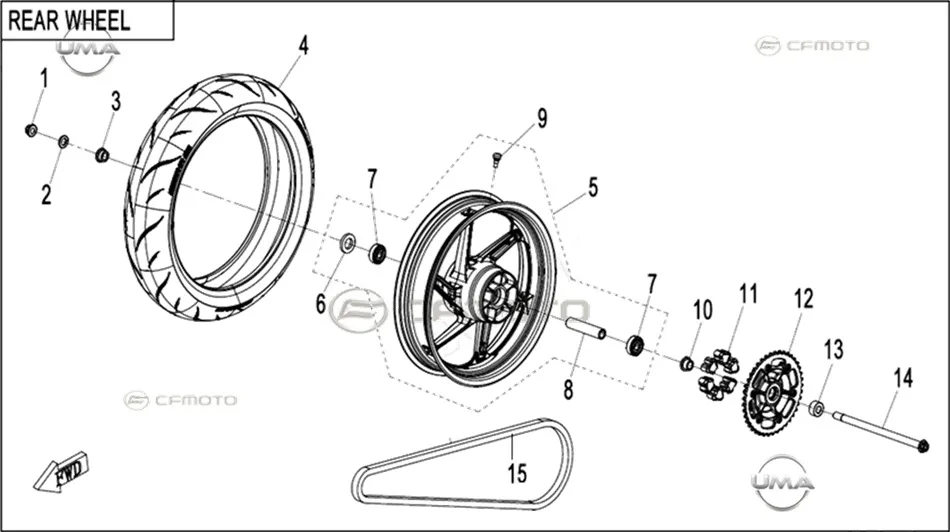 CF MOTO 450NK ARKA TEKER BURCU SAG