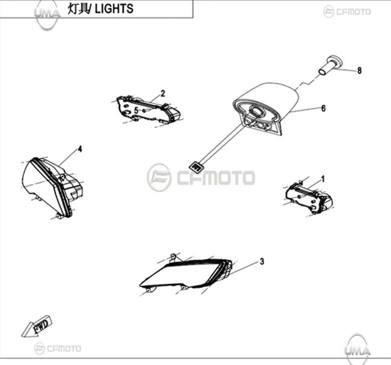 CFMOTO UFORCE 1000XL (CF1000UTR-5) (T1B) FAR KOMPLE SAG (2022) (E5 SOKET)