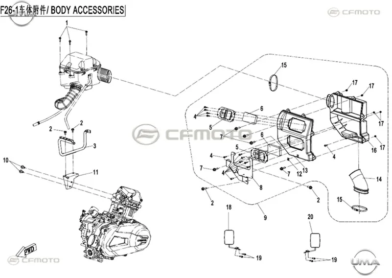 CFMOTO UFORCE 500 (T1B) HAVA GIRIS KUTUSU KOMPLE