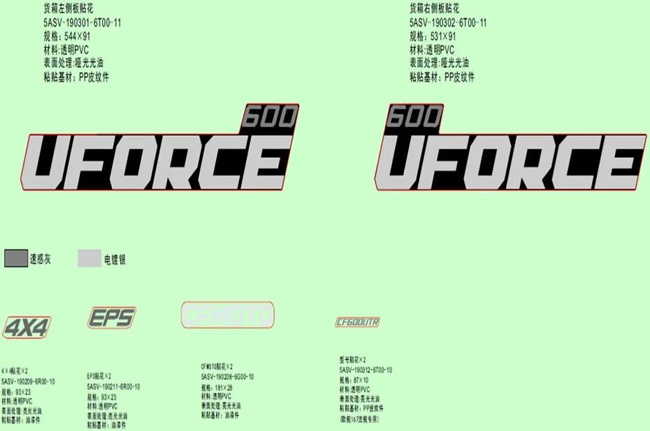 CFMOTO UFORCE 600 (CF600UTR) T1B_25 ETIKET SETI (GRI MODEL)