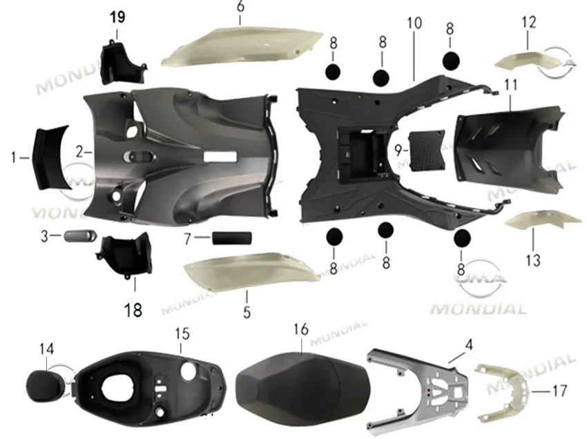 MONDIAL 125 ELEGANTE i ARKA PORT BAGAJ PLASTIGI (GRI)