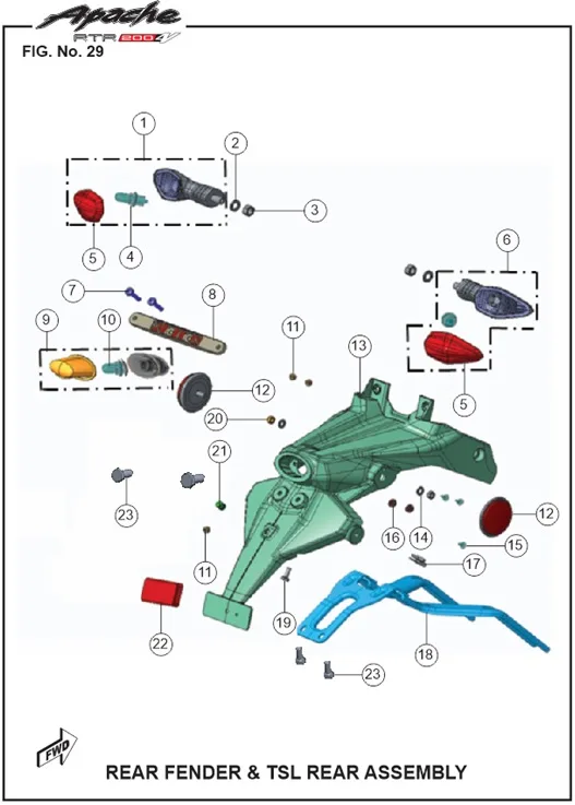 TVS APACHE RTR 200 4V E5+ ARKA CAMURLUK KUYRUGU BRAKETI