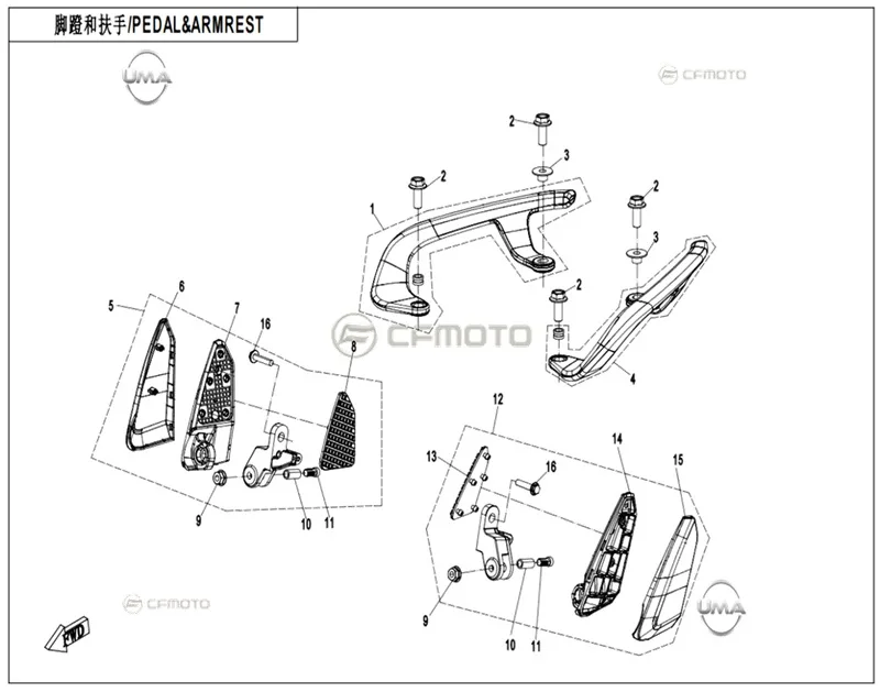 CFMOTO ZEEHO AE8+ ZH5000DT ARKA BASAMAK KOMPLE SAG