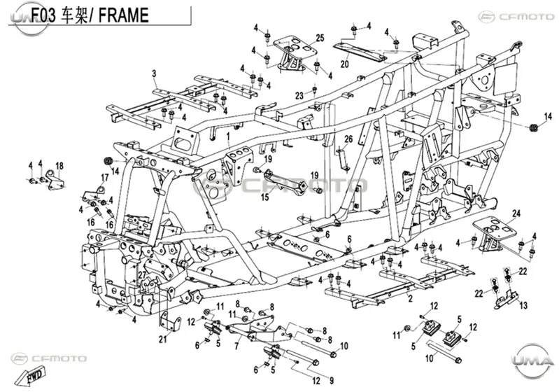 CFMOTO CF GOES TERROX 400L (CF400ATR-4L)(T3B) ON AKS BAGLANTI BRAKETI