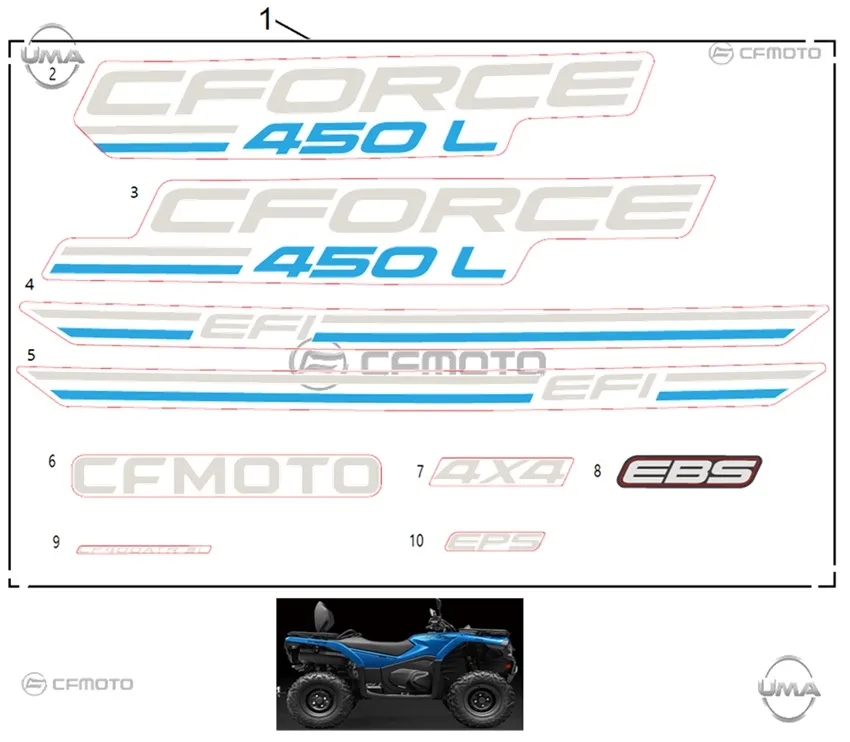 CFMOTO CF450ATR-3L (T3B) ETIKET SETI KOMPLE (MAVI)