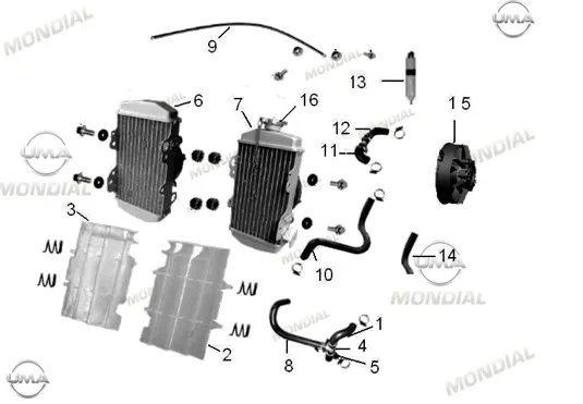 MONDIAL X-TREME ENDURO 250 _15 RADYATOR UST BORU