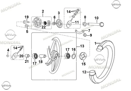 MONDIAL 100 MFH _15 STOPER GOVDESI KOMPLE (SIYAH)