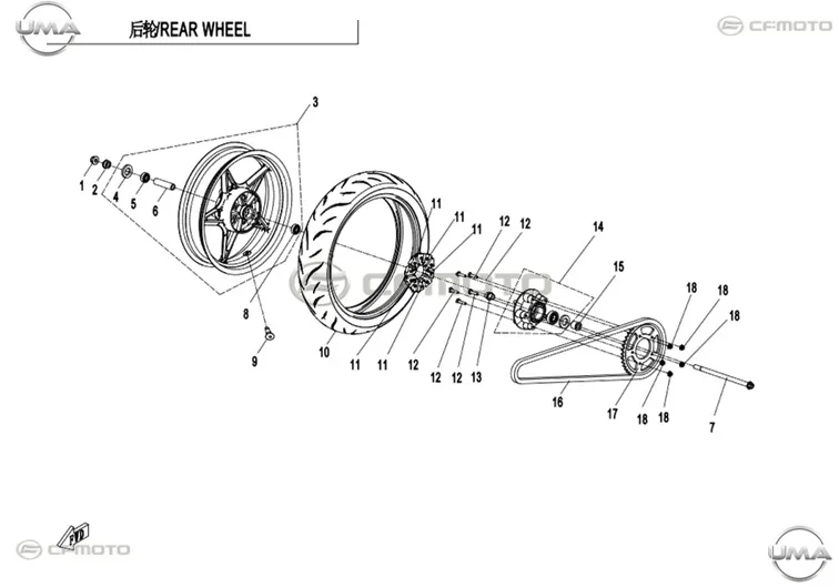 CF MOTO 250NK ARKA JANT - CELIK (SIYAH)