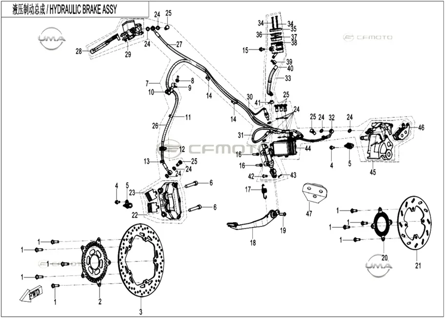 CF MOTO 250SR ON FREN HIDROLIK BORUSU GIRIS