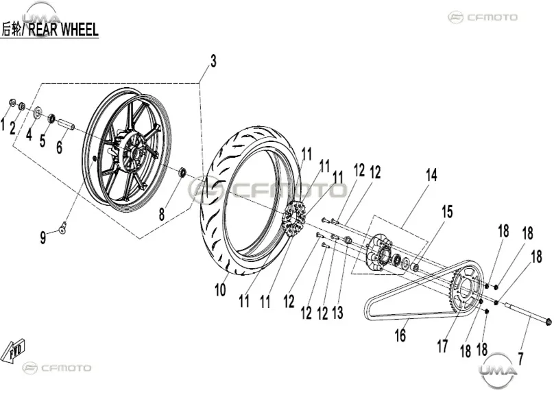 CF MOTO 250SR ARKA ZINCIR DISLISI