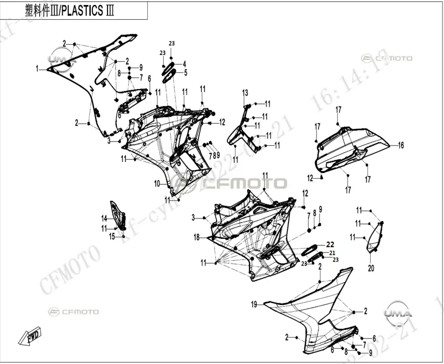 CF MOTO 450SR ON PANEL SOL DEKOR KAPAK ALT (MAVI)
