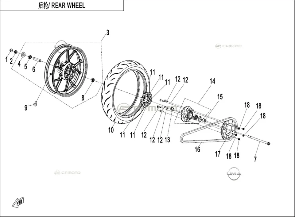 CF MOTO 250CL-X ARKA TEKER BURCU