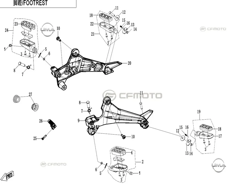 CF MOTO 250CL-X ARKA BASAMAK BRAKETI SAG
