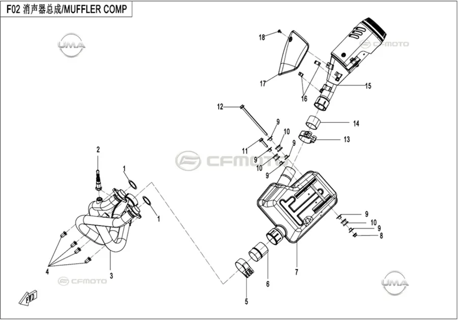 CF MOTO 700CL-X SPORT EGZOZ BORUSU KOMPLE