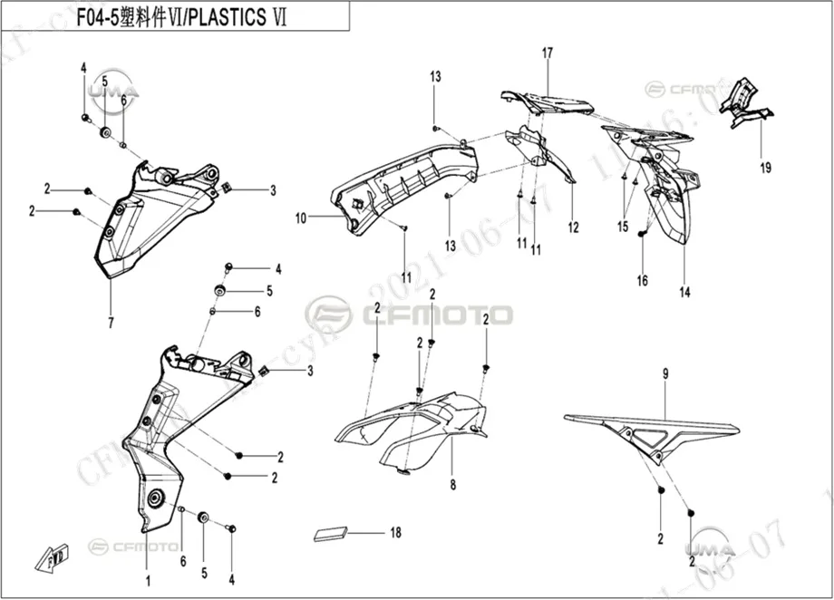 CF MOTO 700CL-X SPORT PLAKA LAMBASI ALT PLASTIGI