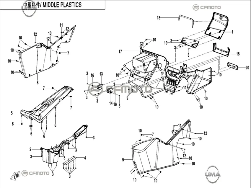 CF MOTO ZFORCE 1000 SPORT R TORPIDO KAPAGI ALT BRAKET (BEYAZ)